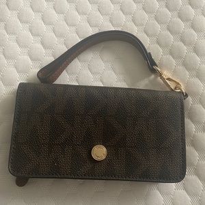 Michael Kors brown wristlet cellphone holder and wallet